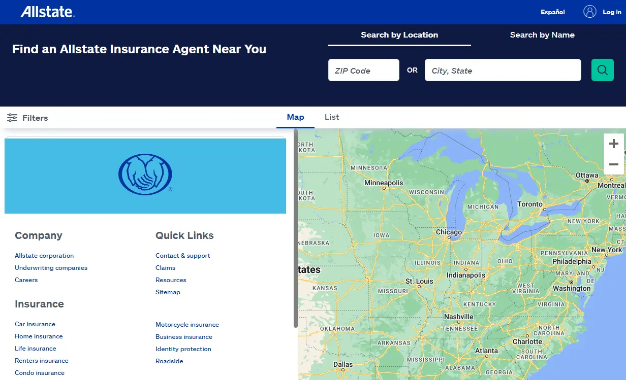 Allstate Auto Insurance's online local agent search tool